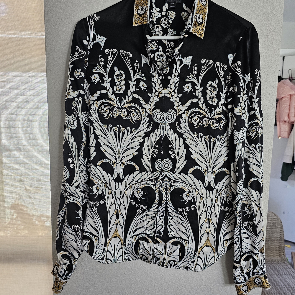 Just Cavalli Black and Gold Baroque Button Down Shirt - Picture 2 of 11
